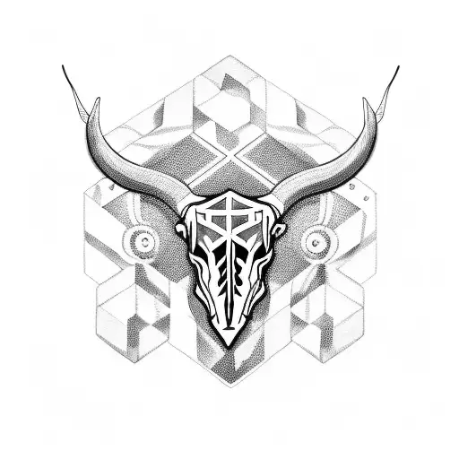Bull Skull With Norse Symbols In The Background