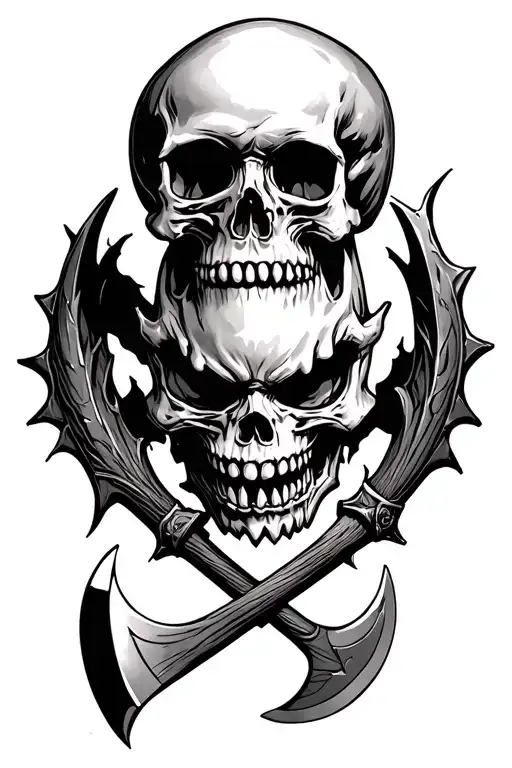 Skull With Fangs And Axes