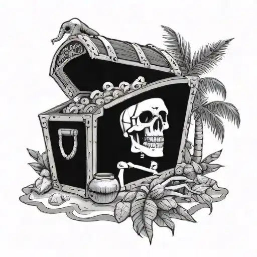 A Skeleton Pirate Guarding A Treasure Chest On A Tropical Island