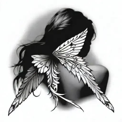 Fairy Wings On Back Shoulder Blades With Boho Elements Incorporated Into The Design
