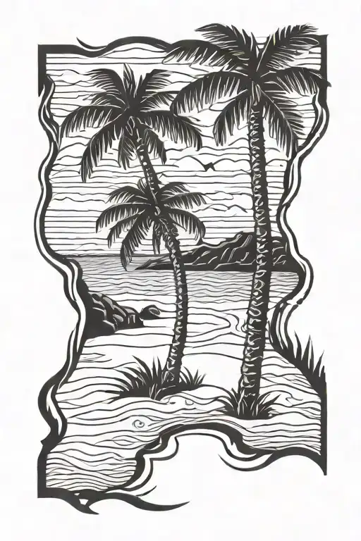 Footsteps On A Beach With Canary Palm Tree