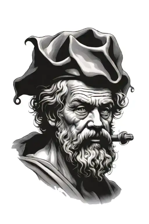 Socrates Portrait With Blue Eyes And Smoke Comes