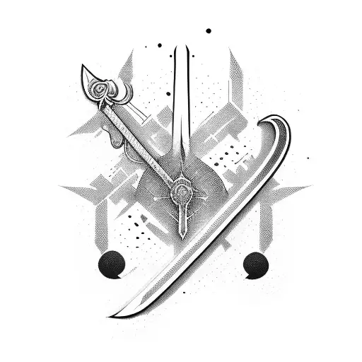 Sword Surronded By Music Signs With Fine Lines That Gives An Impression To Move