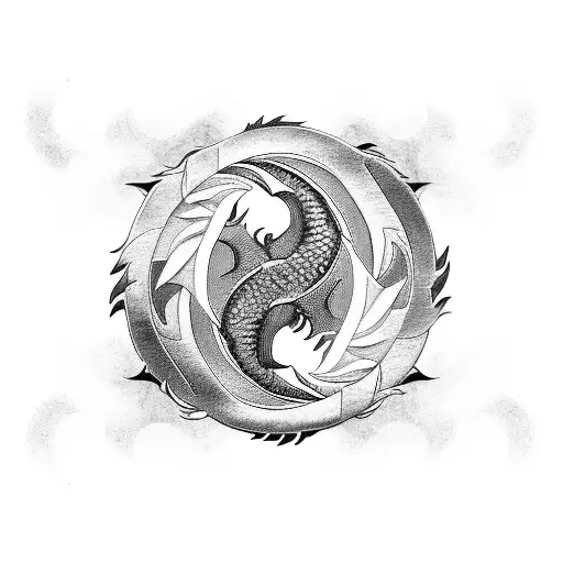 Dragon And Phoenix In A Yin And Yang Symbol