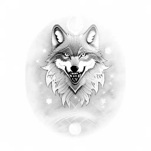 A Wolf Howling At A Full Moon With Angel Wings Spread Wide