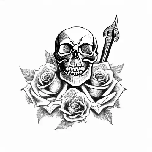 Skull With Dagger And Roses