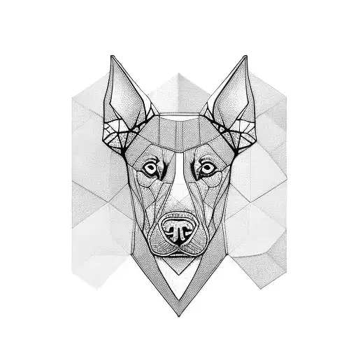 Doberman And Husky Faces With Geometric Sketch