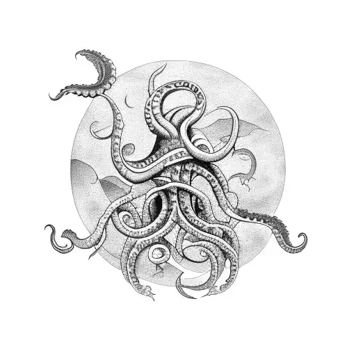 A Kraken Pulling A Ship Under The Sea