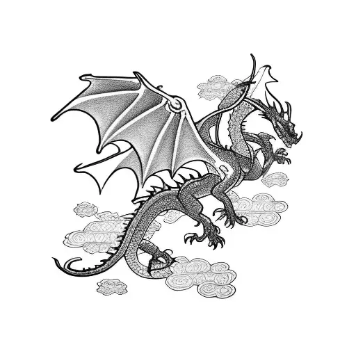 A Dragon Flying Over A Cherry Blossom Garden In Japan