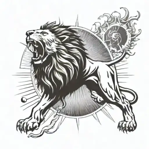 A Lion Roaring Fiercely Under A Radiant Sun Rising