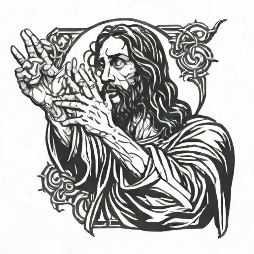 Jesus Throwing Up West Side Gang Signs Intertwined
