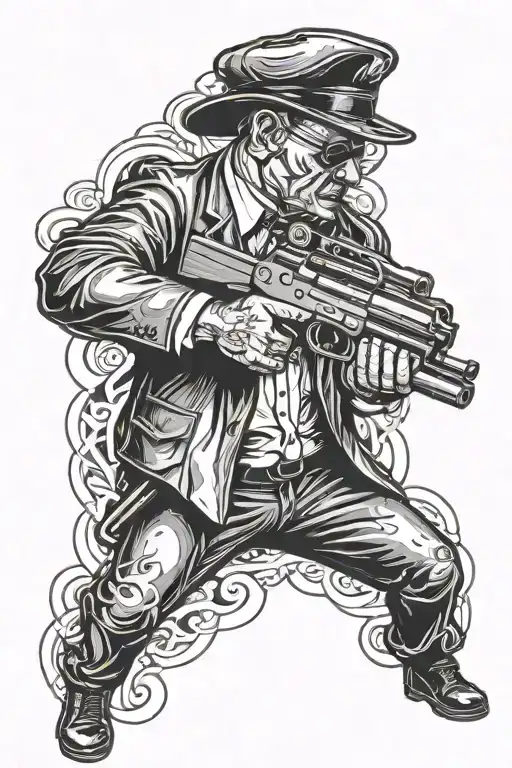 Mafious Gangsta Holding Thompson Submachine Gun