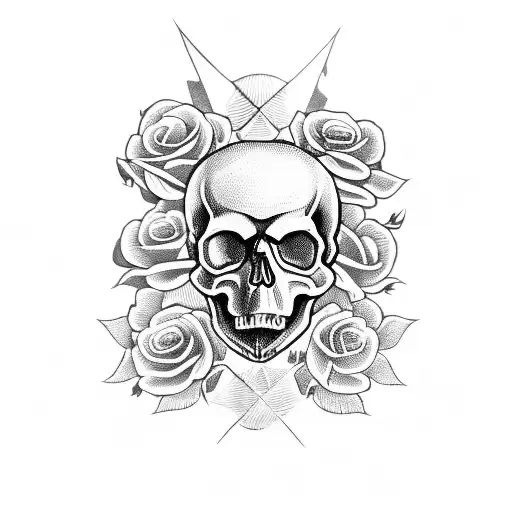 Skull With Dagger And Roses
