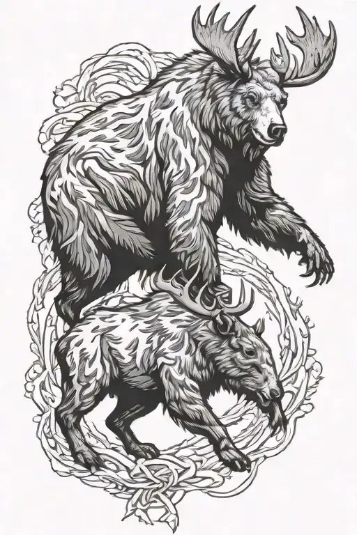 Bear Fighting A Moose