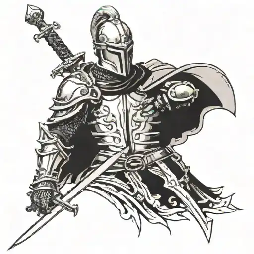 Tattoo On Chest To Navel Knight With Sword