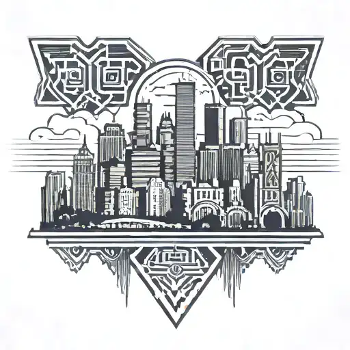Aztec-inspired Chicago Skyline With A Subtle Nod To The Chicago Bulls Logo