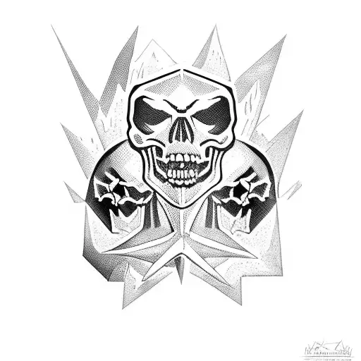 A Skull With A Monster Lurking In The Background