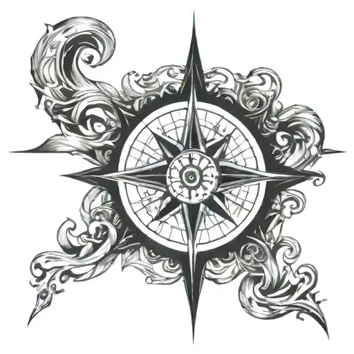 Cross Inside Of A Compass Rose Intertwined
