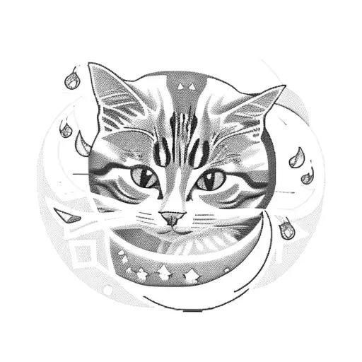 A Pixelated Cat Sitting On A Crescent Moon Surrounded By Roses And Beads