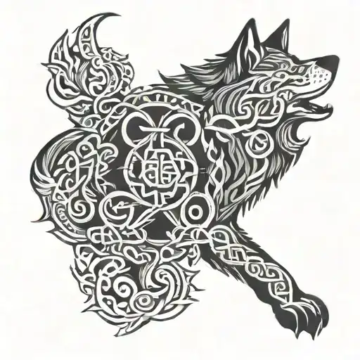 A Celtic-inspired Tattoo Featuring A Wolf In A Blackwork Style