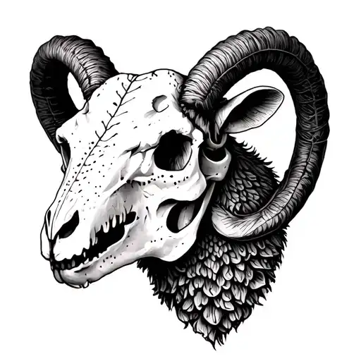 Big Hirn Sheep Skull Dot Work