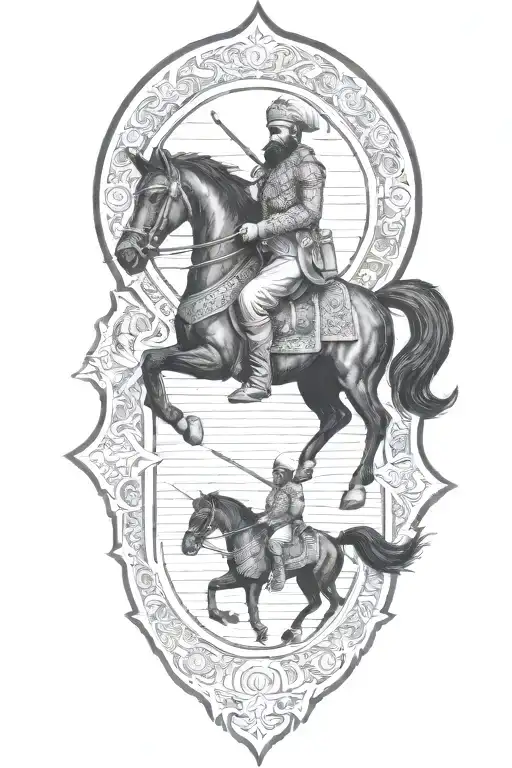 Old Iranian Soldier With Black Horse Goes Through Fire