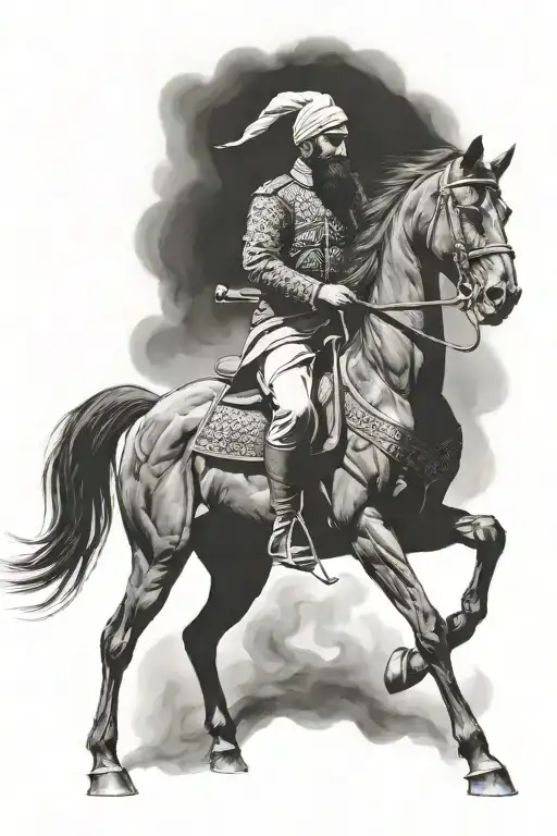 Old Iranian Soldier With Black Horse Goes Through Fire