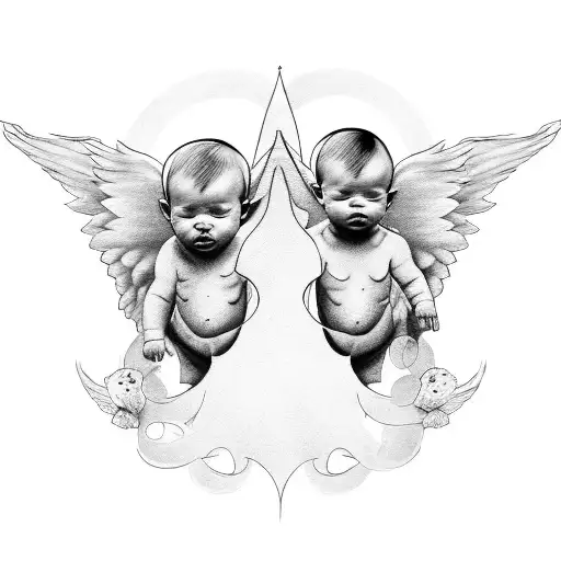 Twin Baby Boys And Dog And Angel