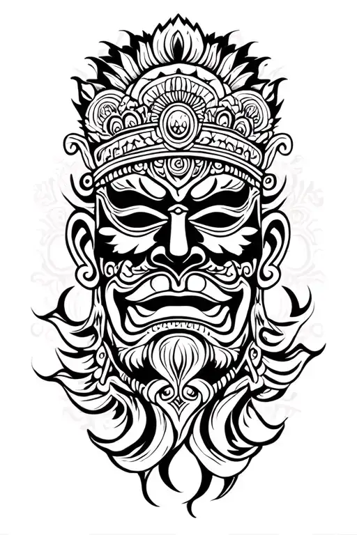 Traditional Nepalese Mask Surrounded By Swirling