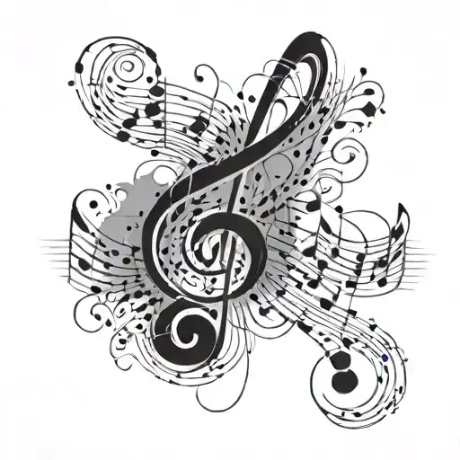 An Abstract Tattoo Design That Combines Musical Notes And Paint Strokes