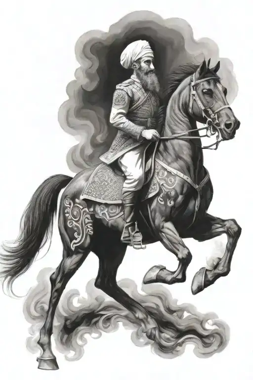 Old Iranian Soldier With Black Horse Goes Through Fire