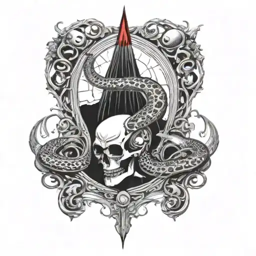 Satanic Grail Filled With Blood With A Waning And Waxing Crescent Moon With Snakes And Dollars