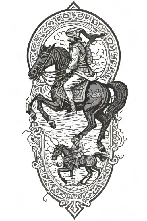 Old Iranian Soldier With Black Horse Goes Through Fire