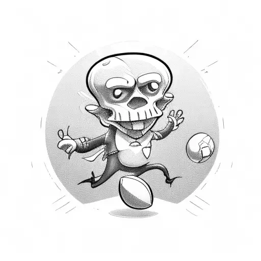 A Cartoon Character Playing Football In A Dark Humor Style