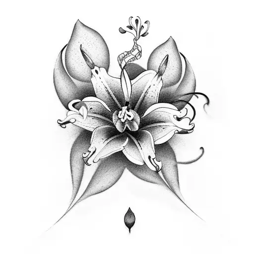 Design A Simple Black And White Spine Tattoo With Lily And Jasmine Flowers Going Down A Line