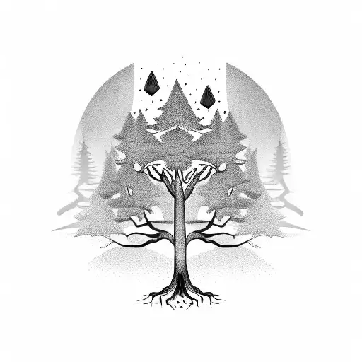 Tall Forest Tree With Roots