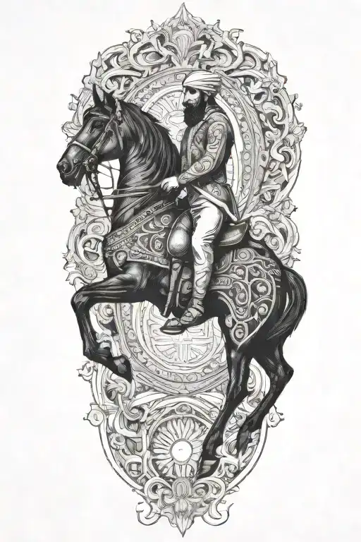 Man On Black Horse Goes Through Fire Middle Eastern