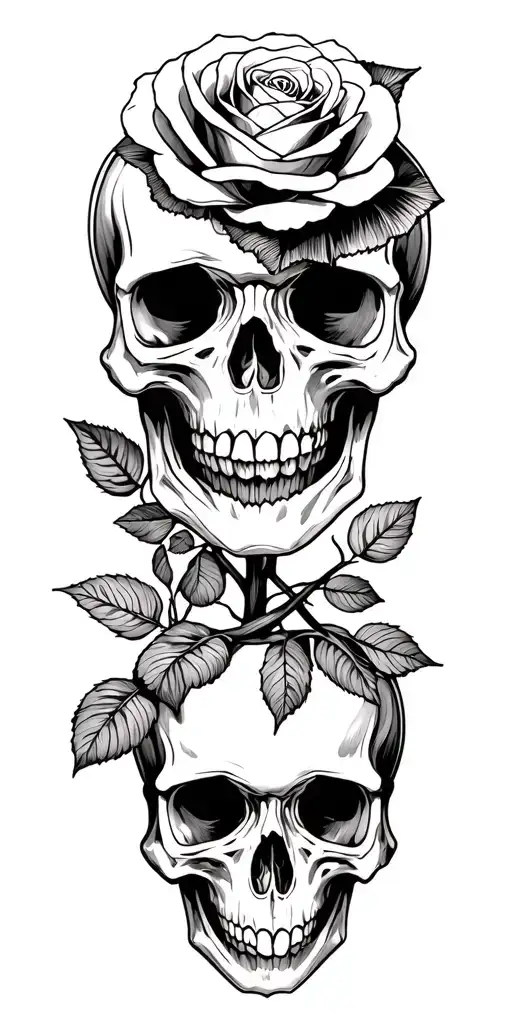 Skull Roses Entwined