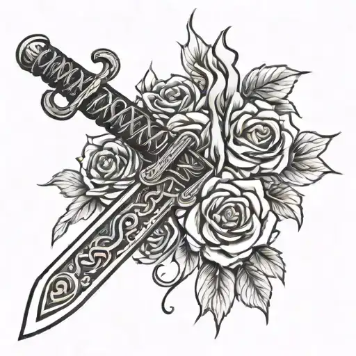 Katana With Flaming Roses