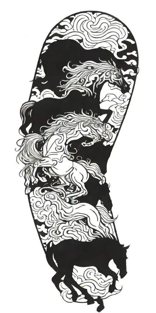 A Black Horse Engulfed In Flames With A Man Riding On Its Back