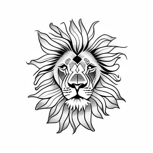 Lion With A Sunflower Above And A Clock