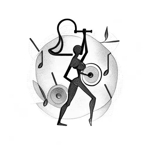 A Silhouette Of A Person Lifting Weights With Music Notes Incorporated Into The Design