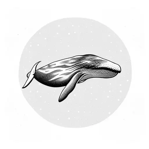 Whale Above The Ocean In A Circle With A Bacground Of A Big Mountain And Space