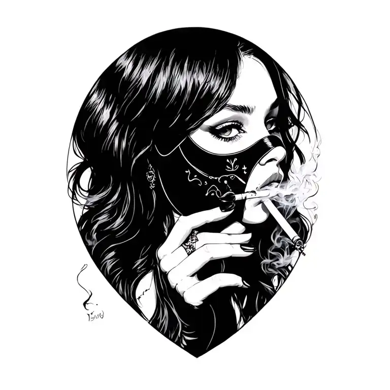 Black Vorka Girl In A Mask Smokes A Cigarette