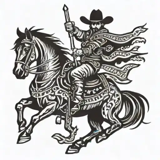 A Cowboy Riding A Bucking Bronco In A Traditional American Indian Headdress