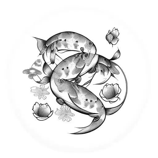 A Stylish Chrome Hearts Logo Surrounded By Flowers And Koi Fish