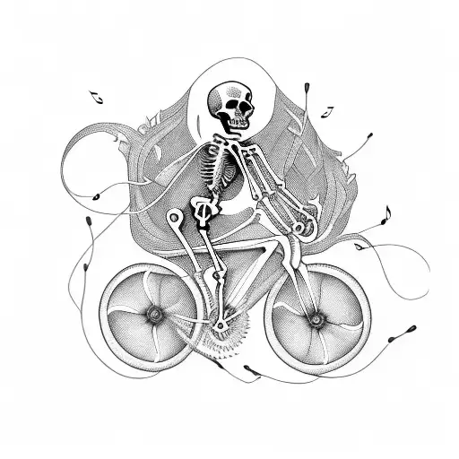 A Skeletal Figure Riding A Bike With Music Notes Flowing Around It