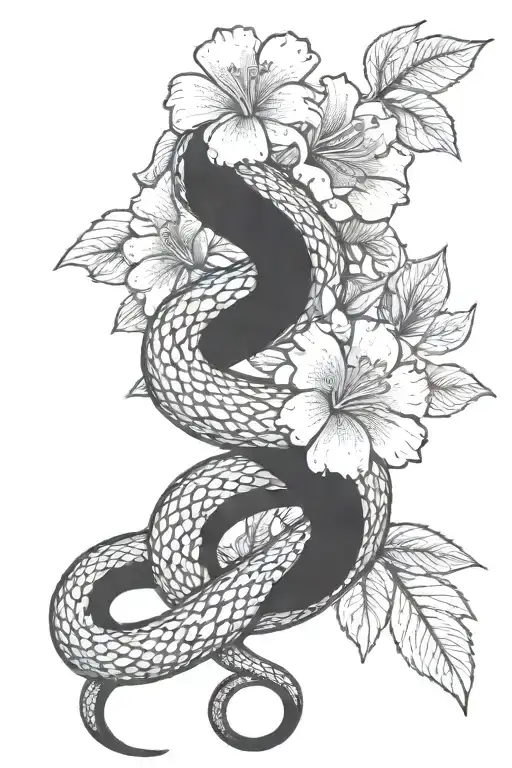 Snake Wrapping Itself Around A Flower Intertwined