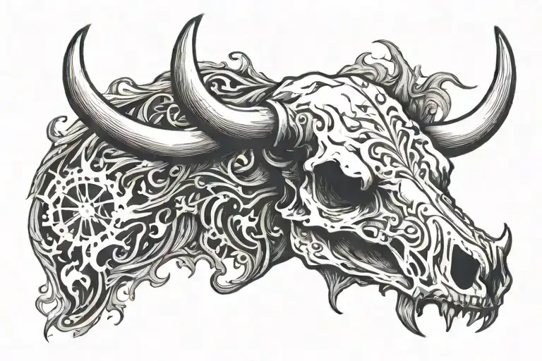 Bull Skull With Flames Shooting