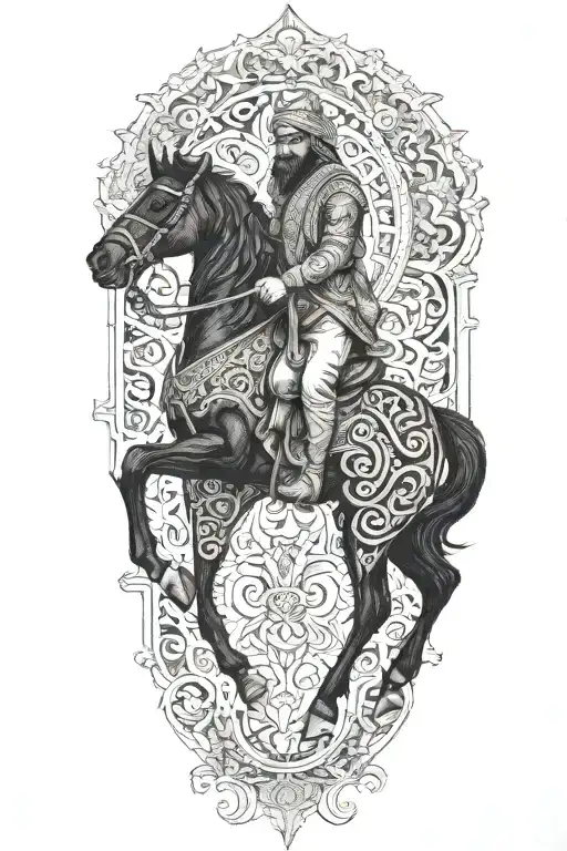 Man On Black Horse Goes Through Fire Middle Eastern